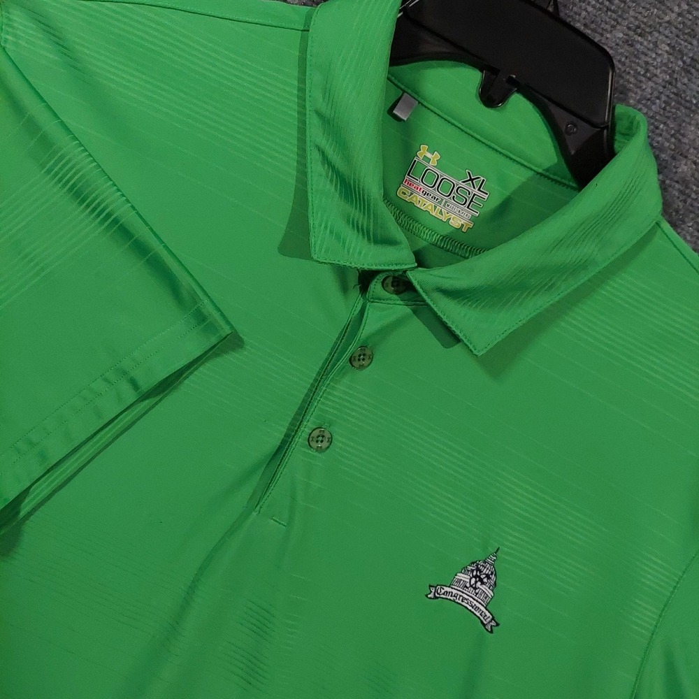 Under Armour Polo Shirt Mens XL‎ Green Congressional Golf HeatGear Catalyst